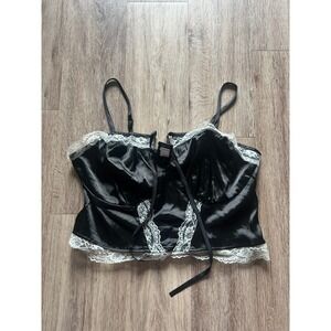 Thorn &‎ Fable Lace Trim Cami Top Corset Style Black Lingerie Top LG